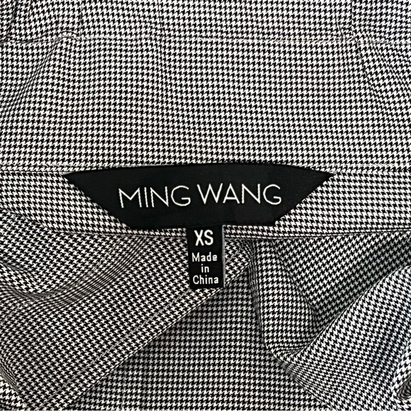 Ming Wang Check Stretch Cotton Poplin Ruffle Stand Collar Button Front Blouse XS - Picture 13 of 15